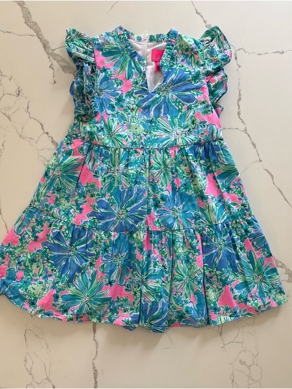 Lilly Pulitzer Pink, Blue & Green Floral Tiered Dress